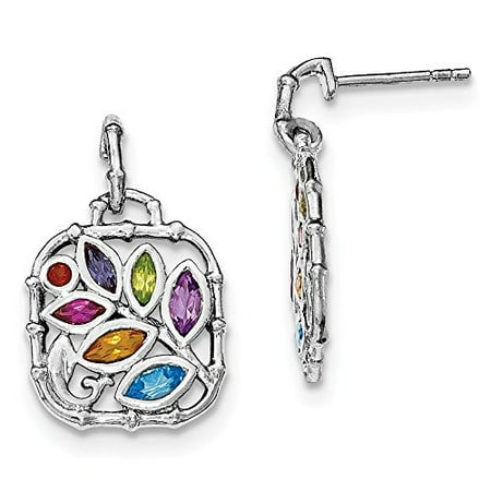 Multi Stone Dangle - .925 Sterling Silver Multi Gemstone Dangle Post Stud Earrings MSRP $215