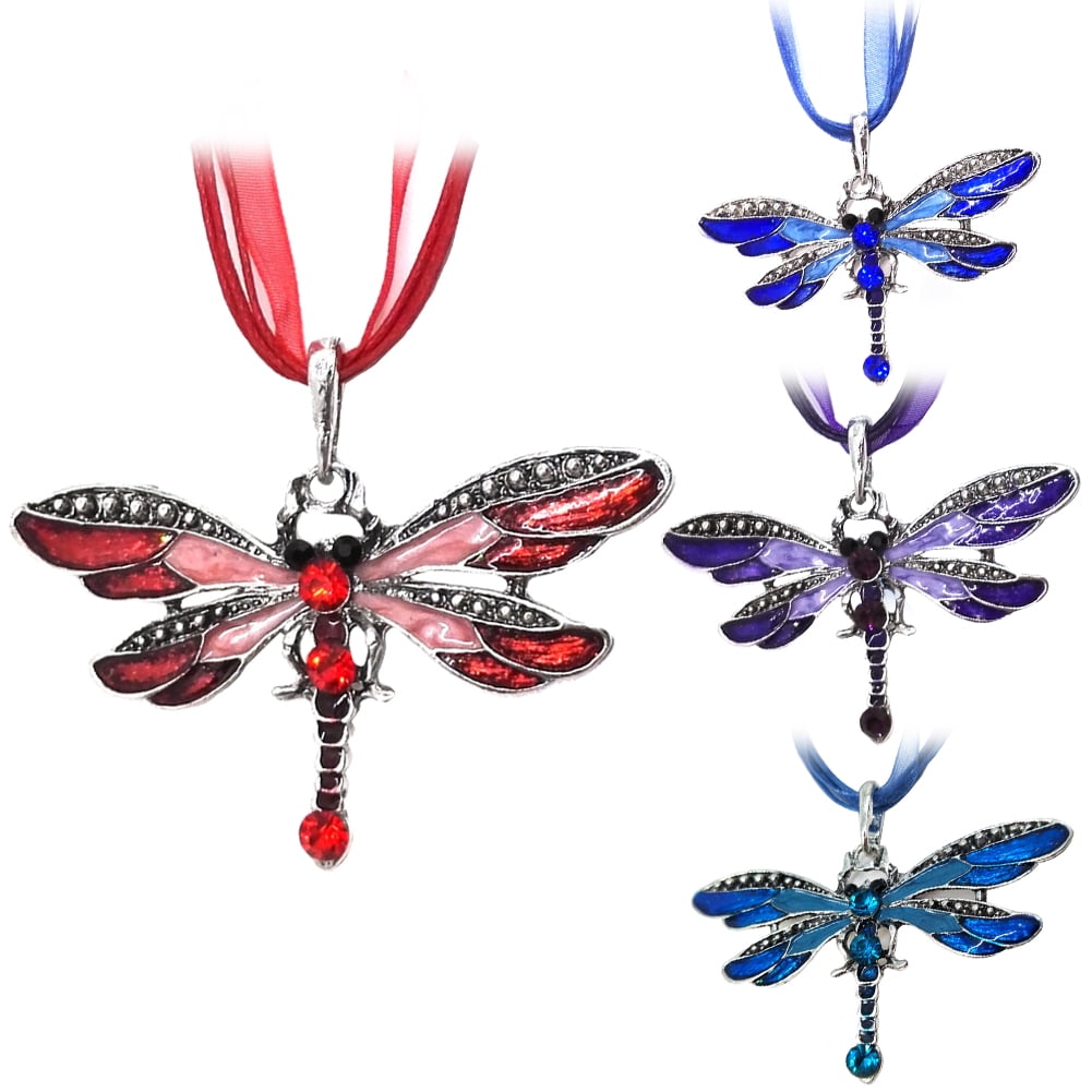 Bone Chain Rhinestone Jewelry Enamel Dragonflies Necklace Dragonfly Pendant 