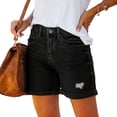 thumbnail image 3 of Women'S Casual Ripped Denim Shorts High Rise Distressed Rolled Hem Jeans Shorts Black XL, 3 of 7