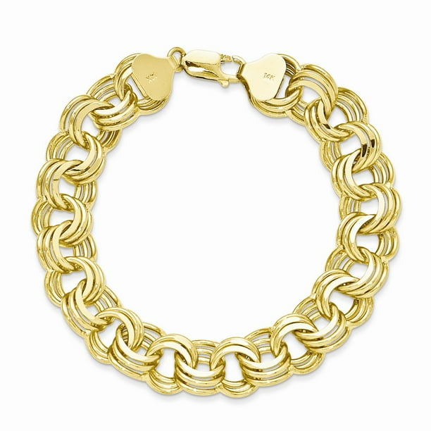 JewelryWeb 14k Yellow Gold Triple Link Charm Bracelet Box Clasp