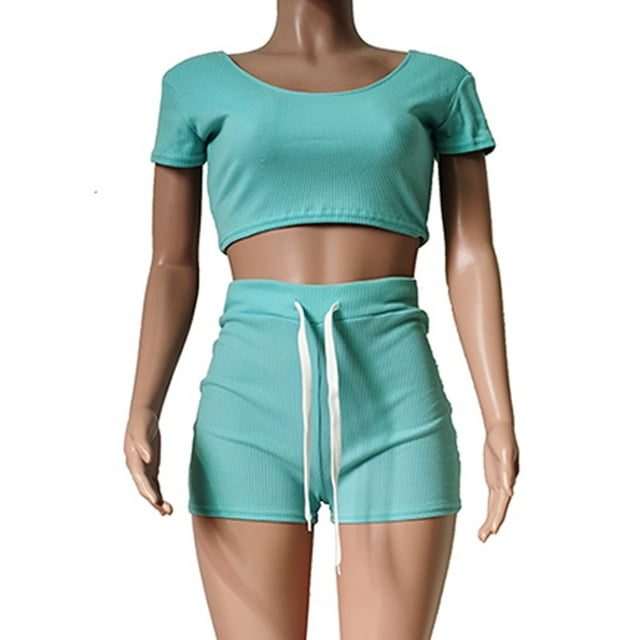 Ensemble de Vêtements de Sport Aguichant pour Femmes Mode 2 Pcs Survêtement Manches Courtes