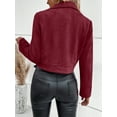 thumbnail image 6 of Women'S Cropped Zipper Long Sleeve Suede Faux Leather Blazer Jacket Autumn Fashion Outerwear Wine Red XXL, 6 of 7