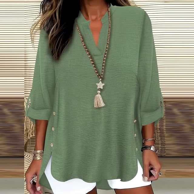 TaTaai Women's V-Neck Button Pullover, Long Sleeve Casual Blouse Top, Soft Versatile Shirt for Winter Spring and Fall, Perfect for Thanksgiving Events Gift
