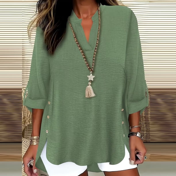 TaTaai Women's V-Neck Button Pullover, Long Sleeve Casual Blouse Top, Soft Versatile Shirt for Winter Spring and Fall, Perfect for Thanksgiving Events Gift