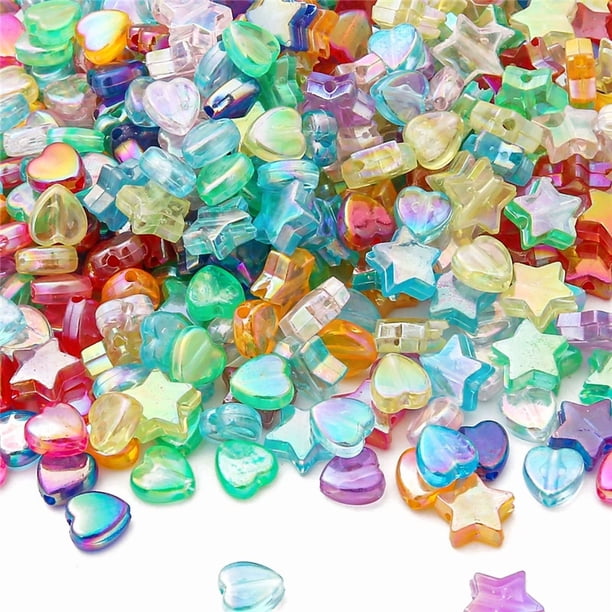 600 cuentas acrílicas de estrella con forma de corazón para hacer joyas, cuentas transparentes de colores para pulseras y proyectos de manualidades. Cuentas acrílicas para hacer pulseras.