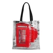 ASHLEIGH Canvas Tote Bag Row of Iconic London Red Phone Cabins the Rest Durable Reusable Shopping Shoulder Grocery Bag