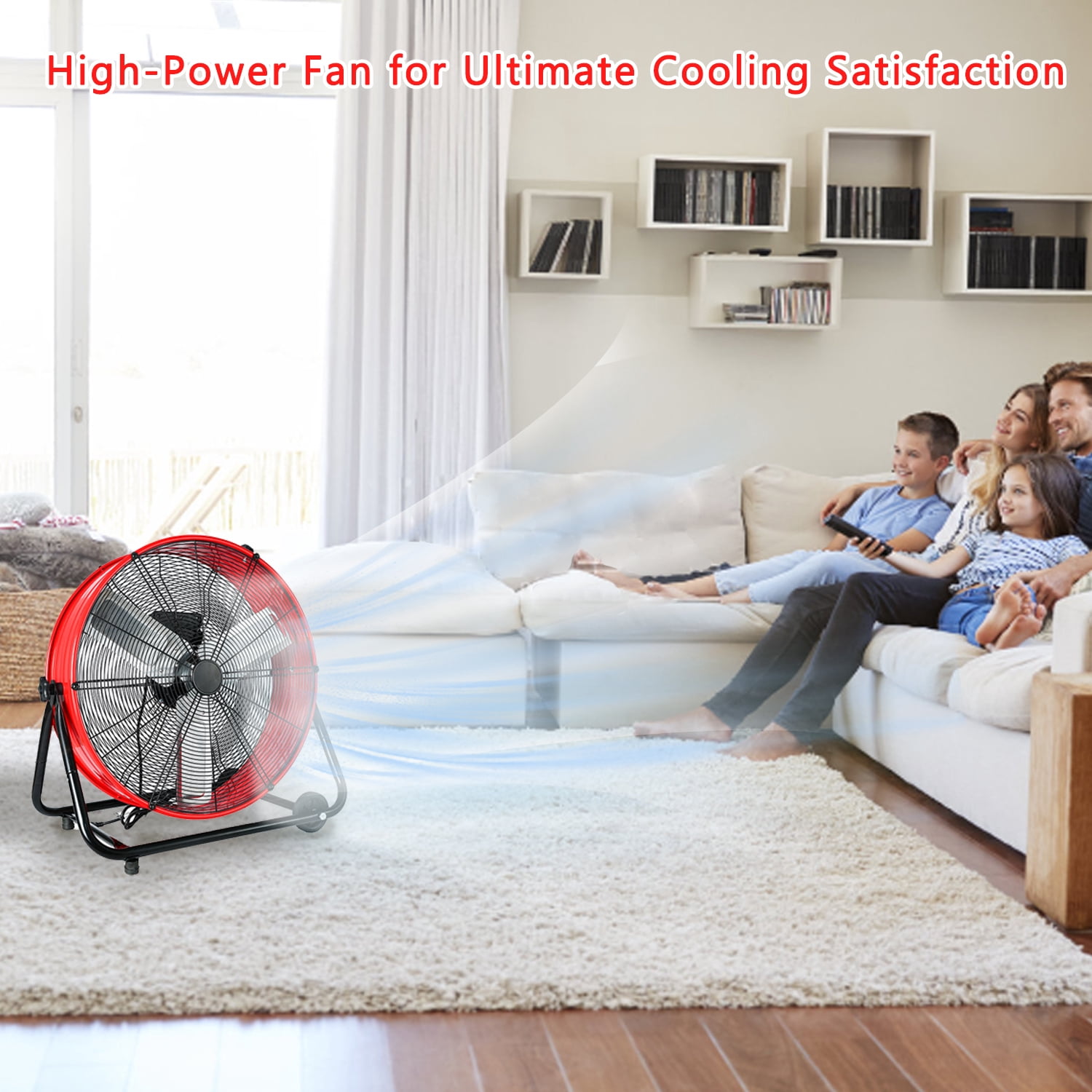 24"Industrial Fan High Velocity,Heavy Duty Drum Fan up to 8100CFM,3-Speed & 360°Adjustable,Ideal for Home, Garage, Indoor/Outdoor Use, Red