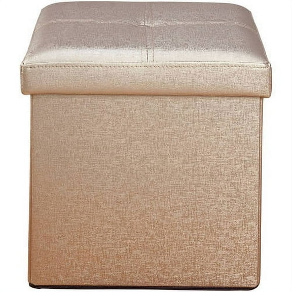 Simplify Faux Leather Folding Storage Ottoman Cube, Classic Decor, Metallic Bronze