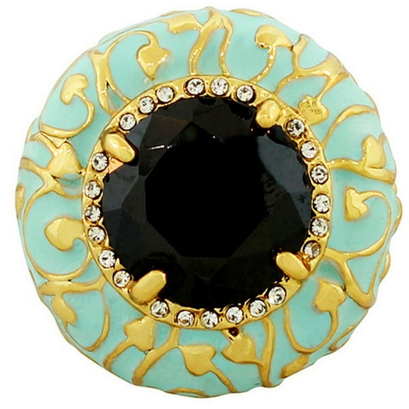 Fashion Alloy Yellow Gold-Tone Turquoise-Tone Black White CZ Large Statement Cocktail Ring