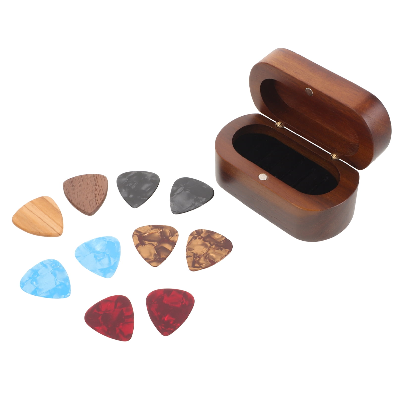DEEPCRAFF Wood Guitar Pick Holder Set with 10 Picks and Portable Case - Essential Guitar Accessories Kit