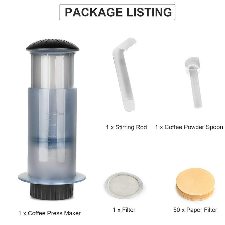 Dcenta Coffee and Espresso Press Maker Portable Coffee Manual Machine with  50PCS Coffee Filter Paper for Outdoor Travel Camping Picnic