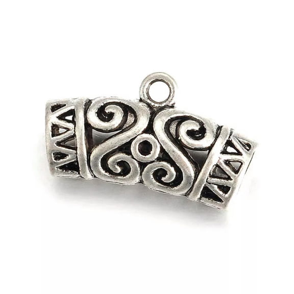 U8MO 10pcs Tibetan Alloy Hollow Bail Beads Pendant Hanger Carrier Curved Tube 14x24mm