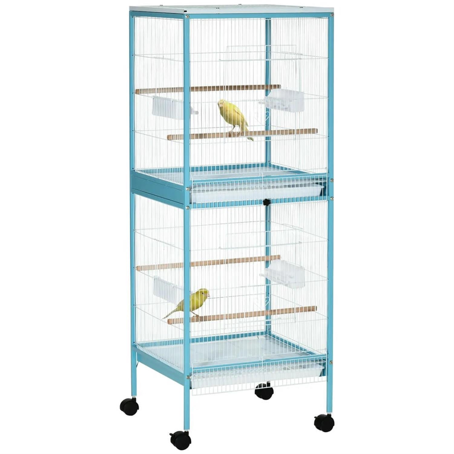 resenkos 55" Height 2 In 1 Flight Cage, Bird Cage with Rolling Stand for Parrots Conures Lovebird Cockatiel Parakeets, Blue