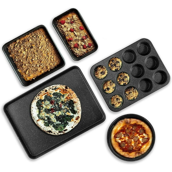 GraniteStone Ensemble de 5 ustensiles de cuisson, jauge de 0,8 mm, surface antiadhésive durable, passe au four à 550 °F sans déformation, passe au lave-vaisselle, plaque à biscuits, moule à muffins, m
