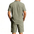 thumbnail image 4 of Men'S Short Sleeve Solid Color Workwear Button Down Shirt With Multiple Pockets And Cargo Shorts Set For Summer Casual Wear,Army Green,L, 4 of 6
