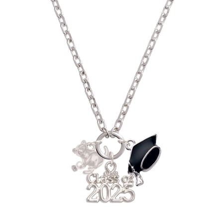 Delight Jewelry Silver-tone Cat with Yarn - Silver-tone Class of 2025 Graduation Zoey Necklace, 28"