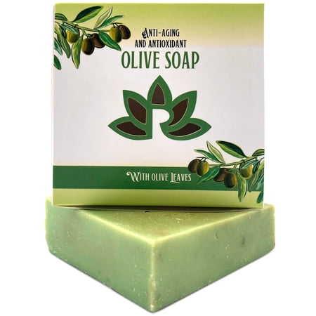 1 Vegan Natural Cold Process OLIVE OIL Soap Bar with 90% Organic Olive Oil and OLIVE LEAF POWDER - Handmade in USA