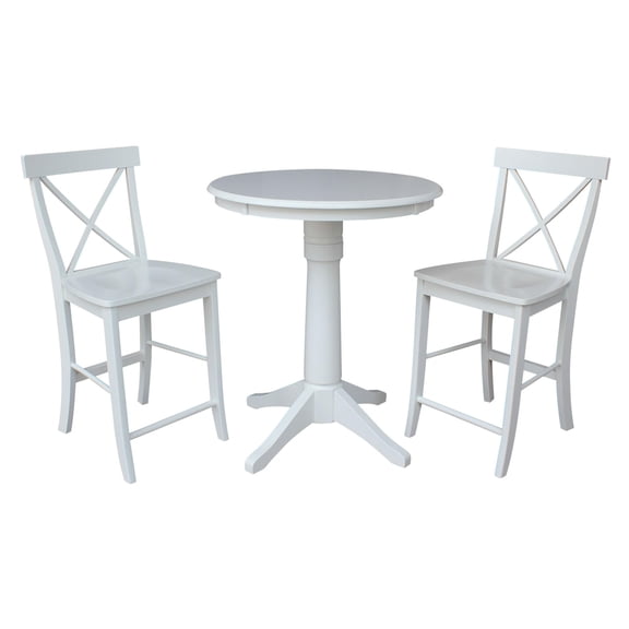 30" Round Counter Height Table and 2 X-back Stools - White - 3 Piece Set