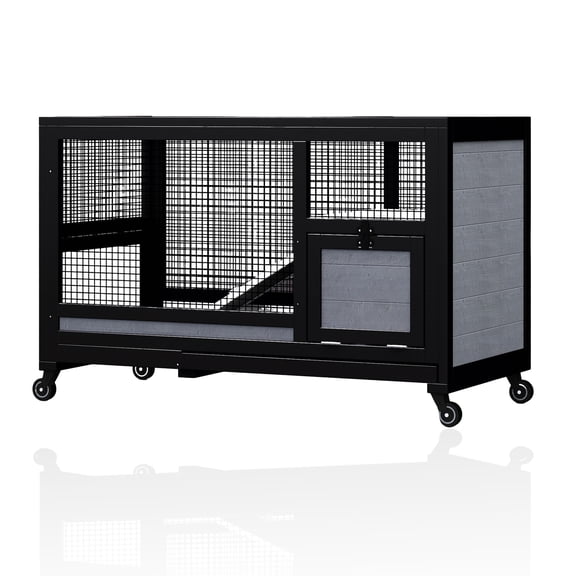 38" Wood Black Chicken Coop Hamster Rabbit Guinea Pig Cages, Indoor/Outdoor Dual-Use,Bunny/Ferret Hutch Small Animal House