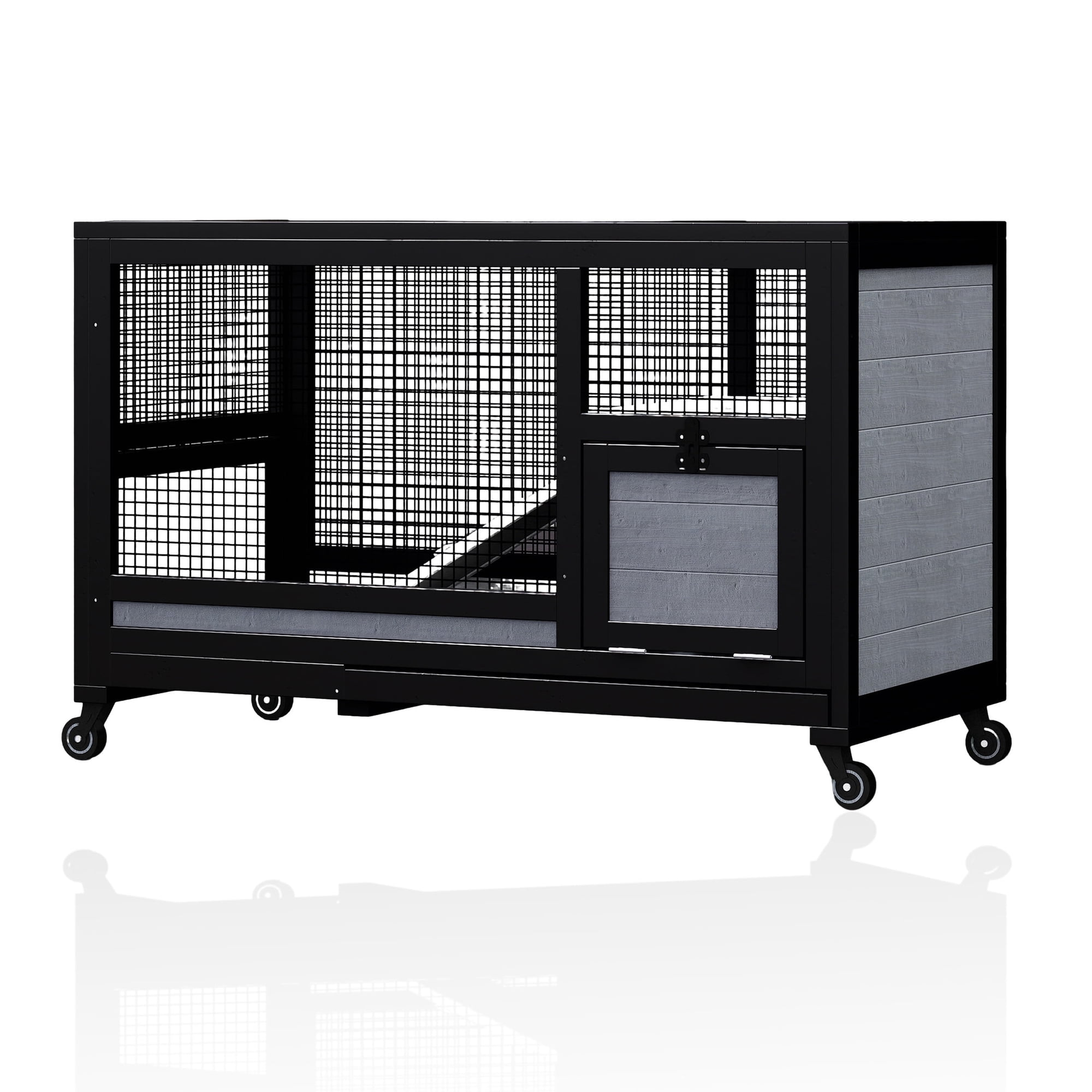 38" Wood Black Chicken Coop Hamster Rabbit Guinea Pig Cages, Indoor/Outdoor Dual-Use,Bunny/Ferret Hutch Small Animal House
