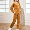 thumbnail image 2 of Jalioing Kids Girls Lounge Set 2 Piece Outfits Solid Velvet Long Sleeve Sweatshirts and Sweatpants Set Tracksuit, 2 of 9