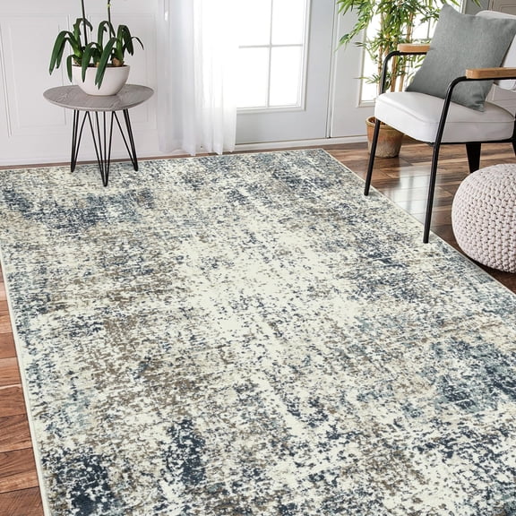 Luxee Designs Allure Collection – 5×8 ft – Abstract Area Rug – Bordered, High-Traffic, Pet-Friendly, Stain-Resistant – Gray Blue