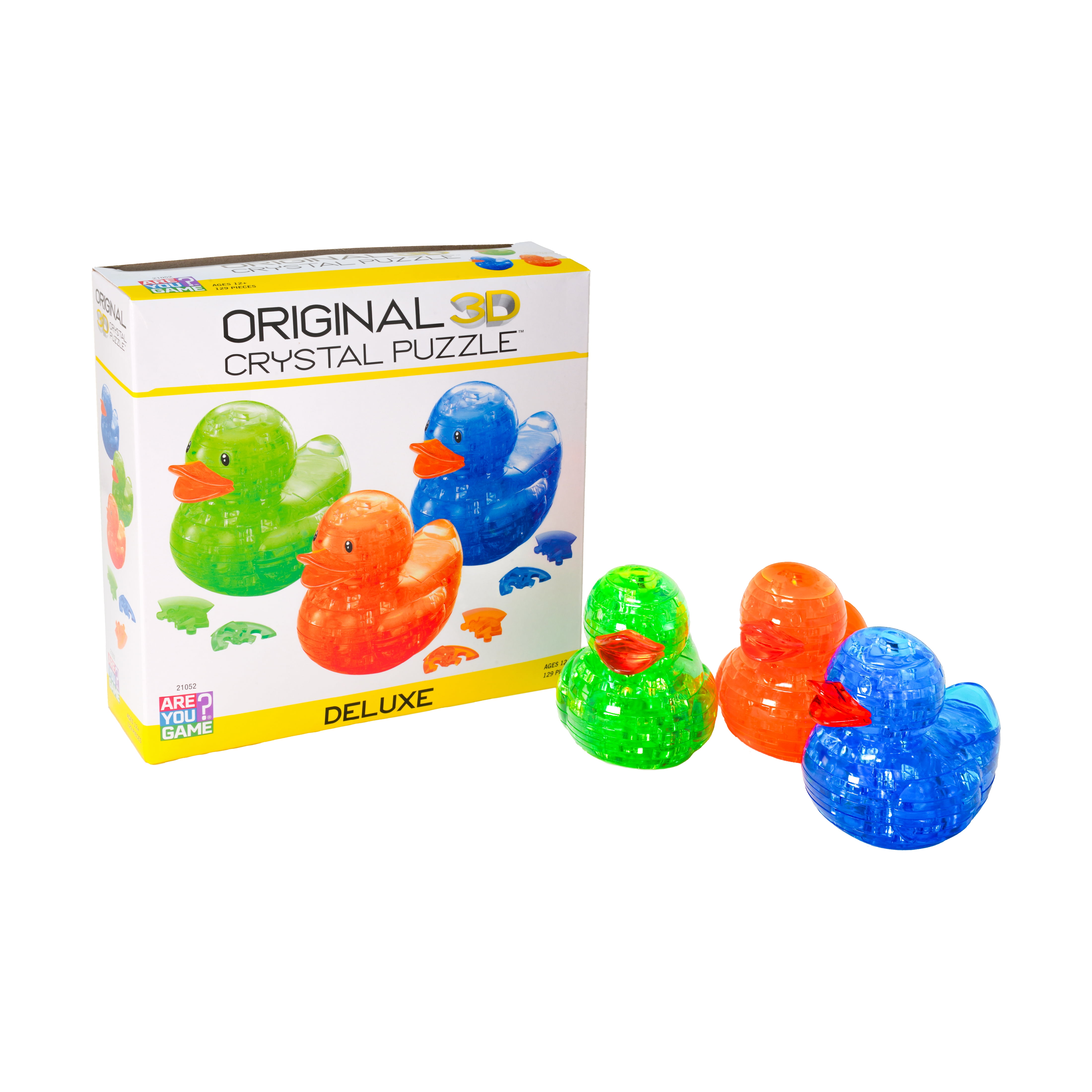 AreYouGame.com 3D Crystal Puzzle - Deluxe Rubber Ducks 3-Pack (Neon Orange/Green/Blue): 129 Pcs