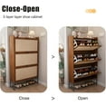 thumbnail image 7 of Narrow Shoe Cabinet with 3 Flip Drawers, Freestanding Shoe Organizer with Linen Doors, Slim Shoe Storage Cabinet Storage, Wooden Closed Shoe Rack for Entryway, Hallway, Living Room (Walnut), 7 of 7