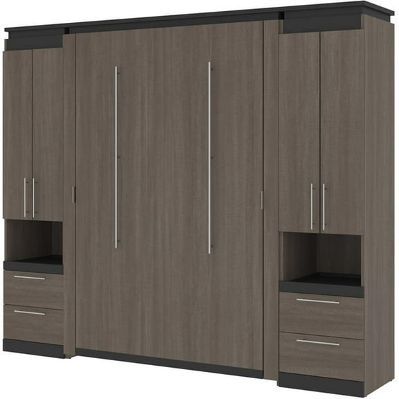 Atlin Designs 98" Full Murphy Bed with 2 Storage Cabinets in Bark Gray