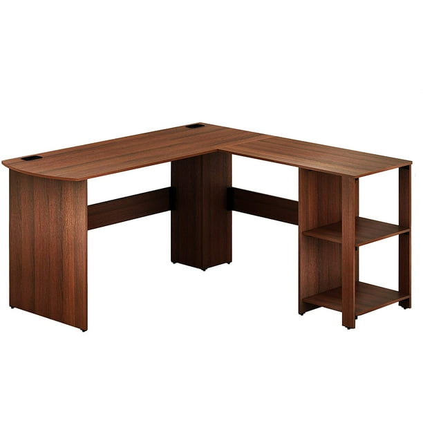 SHW LShaped Home Office Wood Corner Desk, Walnut