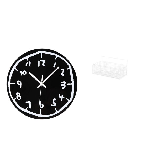 Reloj de pared,Reloj de pared silencioso y decorativo que no hace tictac,Cesta de almacenamiento,Cesta organizadora de almacenamiento de cocina colgante de alambre,Organizador de pared para