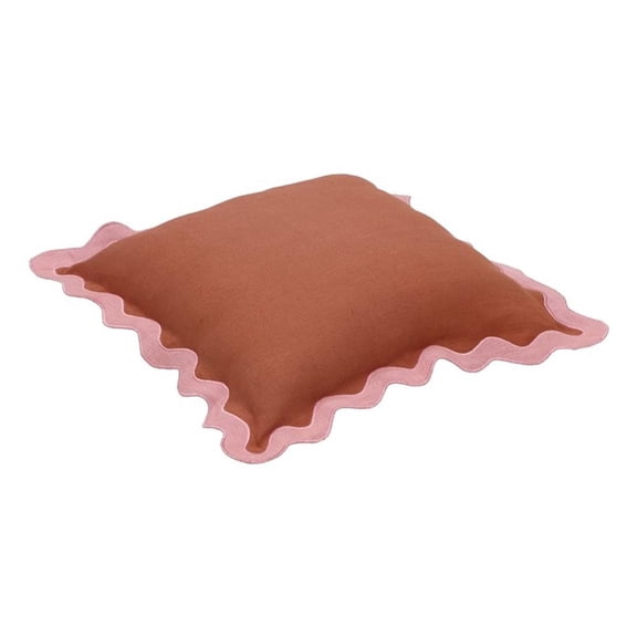 Pemberly Row Scalloped Edge Pink and Terracotta Linen Throw Pillow