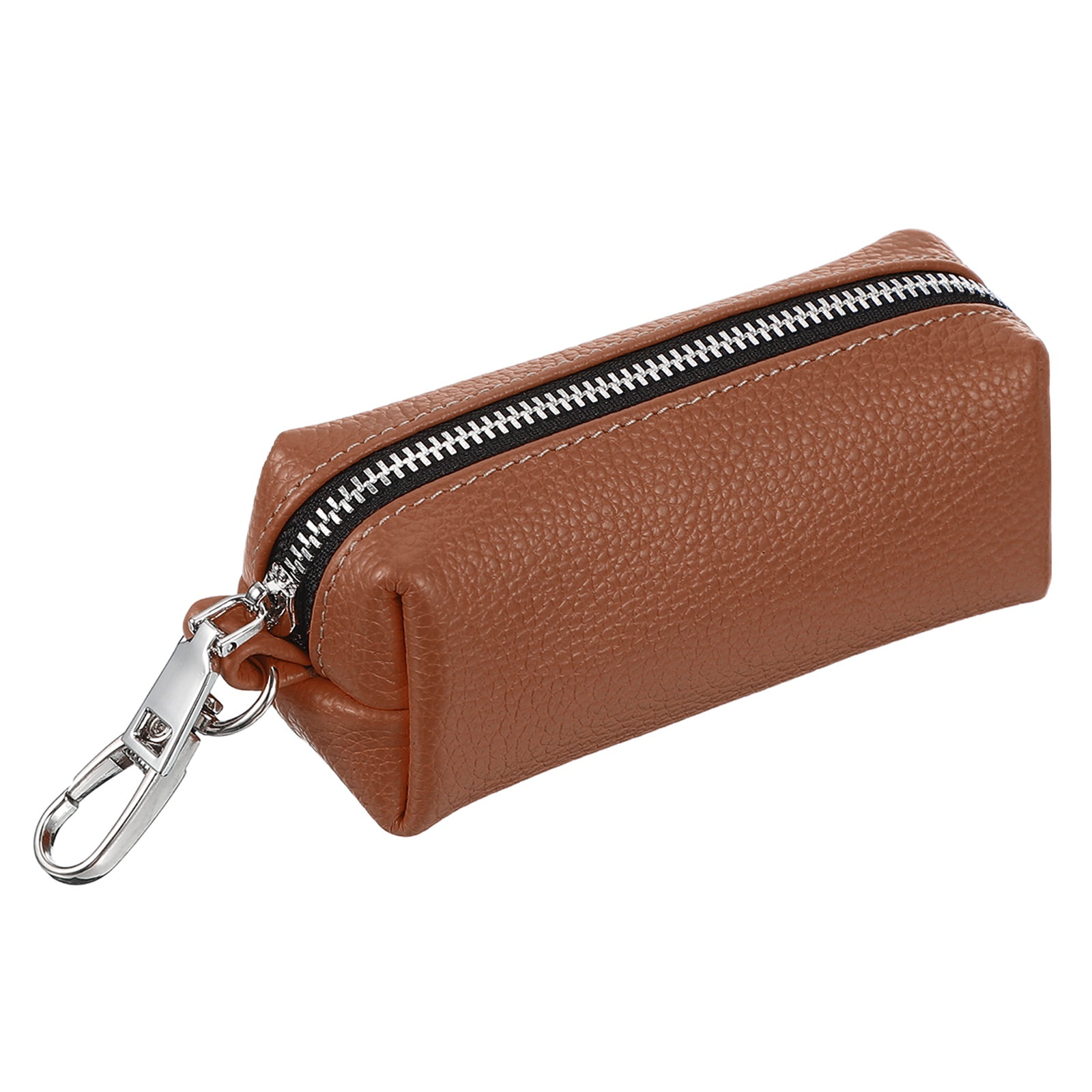 Uxcell Leather Coin Purse 1.8x 5.3 Inch Leather Car Key Holder Bag Hand-held Change Purse Keychain Pouch Small Coin Pouch with Zipper Key Ring for Women and Men Brown