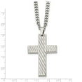 thumbnail image 2 of Mens Polished Stainless Steel Cross Pendant Necklace with Cuban Link Chain Silver Tone Modern Diagonal Pattern Geometric Texture Bold Urban Style Faith Jewelry Ideal for Daily or Formal Wear, 2 of 5