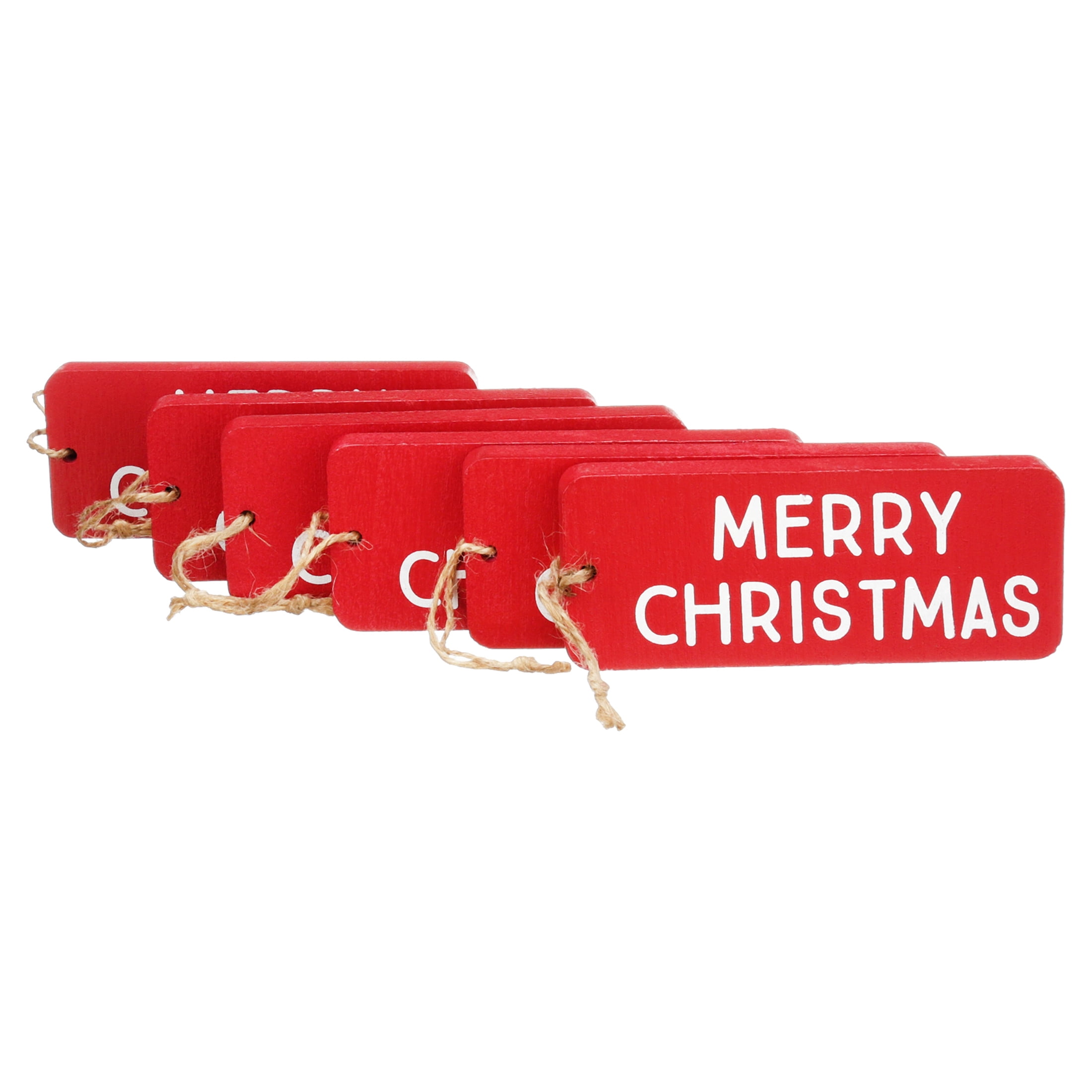 Holiday Time Merry Christmas Painted Wood Block Christmas Tree Ornaments, Set of 6