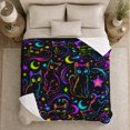 thumbnail image 5 of Glowing Neon Cats Celestial Moons Black, Playful Pet Portrait Pattern, Warm Flannel Blanket for Living Room and Bedroom, Cat Lovers Halloween Gift, Pet Lover Home Decor, 5 of 9