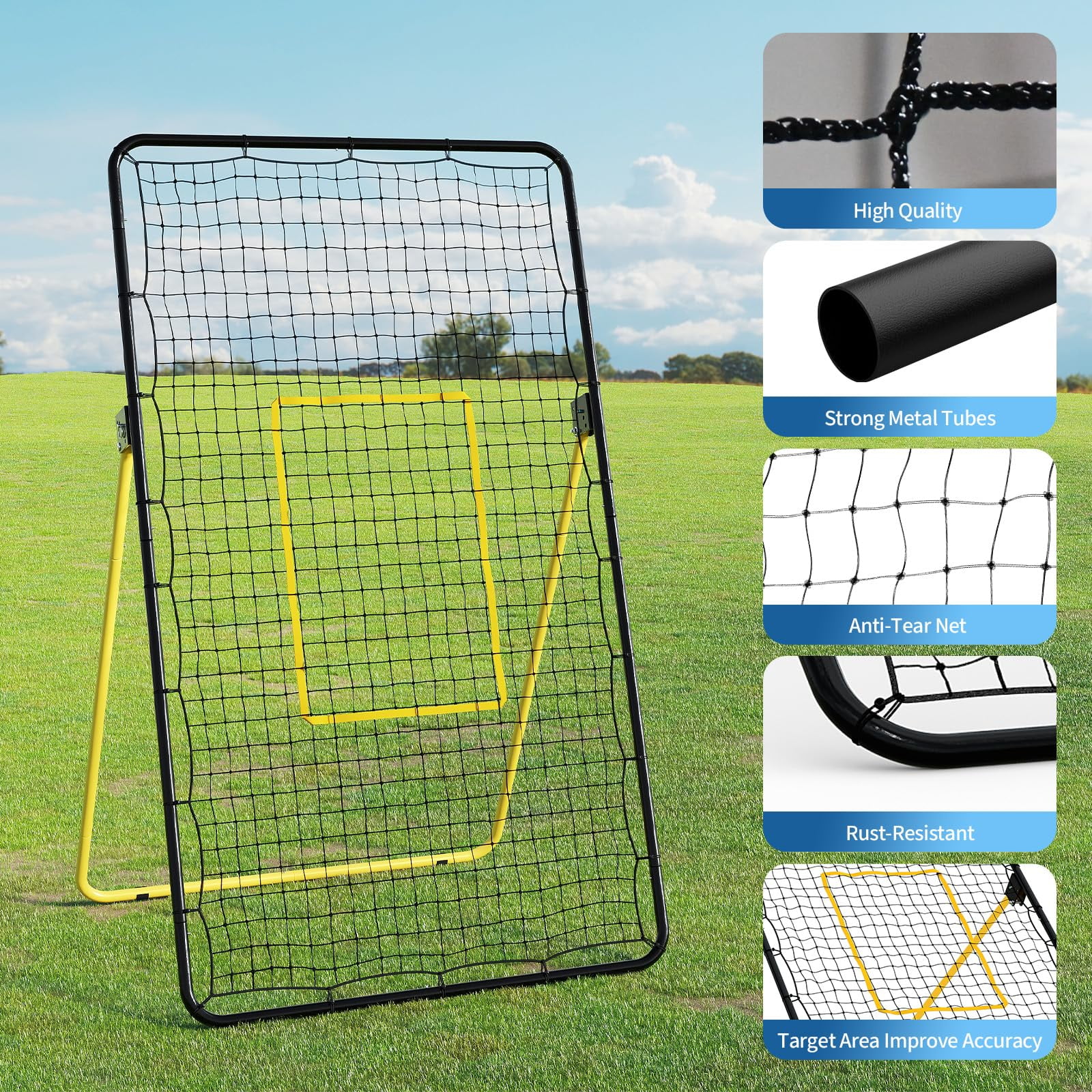 Volleyball Rebounder Net 7x4 Ft Adjustable Bounce Back Net for Volleyball Training, Multi-Angle, Easy Setup, Foldable, Includes Ground Stakes, Ideal for Home Gym & Outdoors