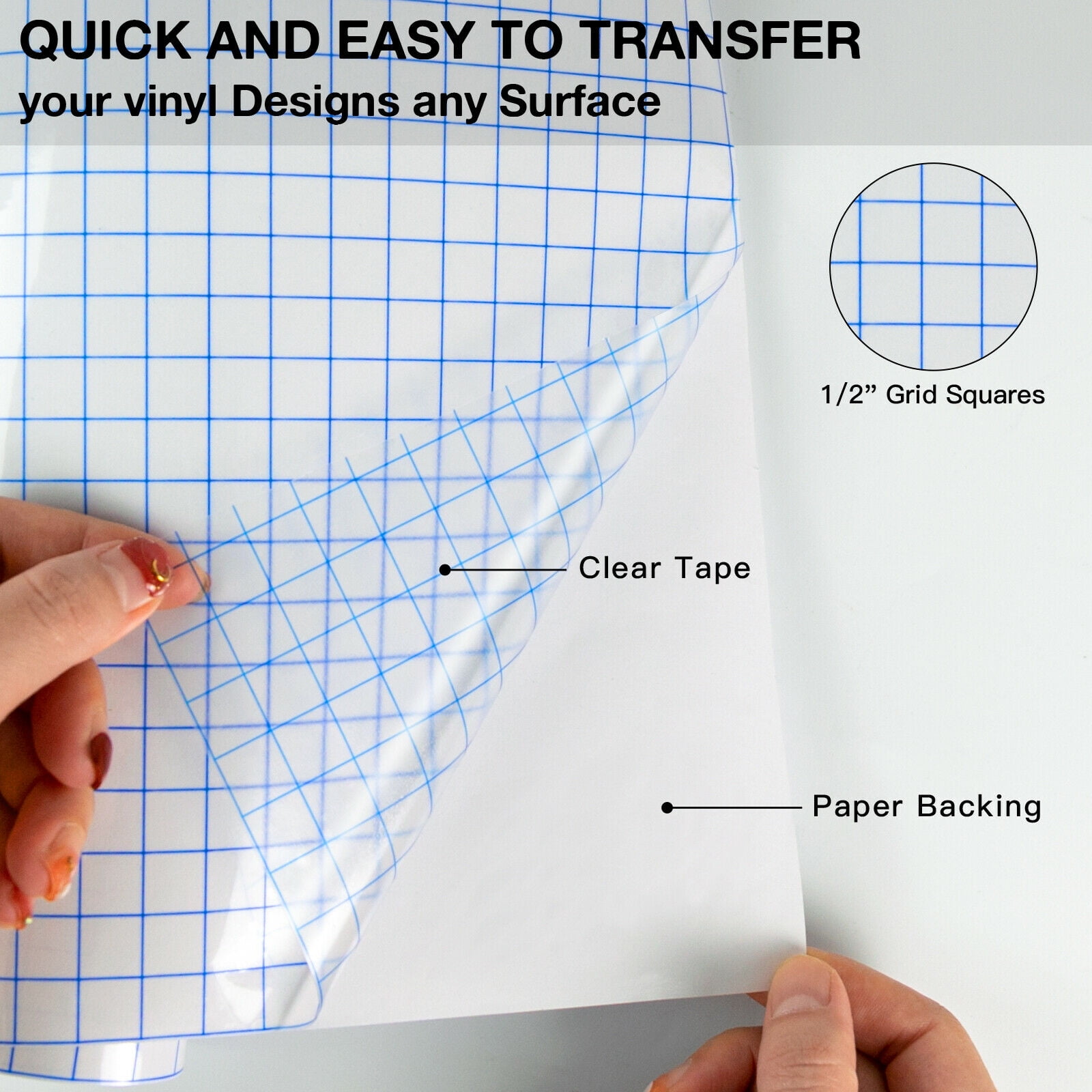 HTVRONT 12" x 12 Feet Transfer Tape for Vinyl with Blue Alignment Grid Transfer paper Perfect for Self Adhesive Vinyl for Signs Stickers Decals Walls Doors & Windows