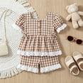 thumbnail image 6 of Toddler Girl Outfits 2 Piece Lace Plaid Print Short Sleeve Crew Neck Pocket T-Shirt And Shorts Outdoor Wear Baby Girls' Clothing Sets 6 Months-12 Months, 6 of 9