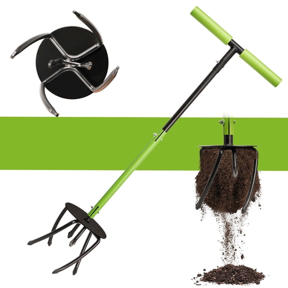 YARTTING Hand Tiller Cultivator, Twist Tiller with Sharp Arrow Tines, Wide Foot Plate Tills Effortlessly, Manual Tiller for Flower Box and Raised Bed