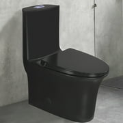 WinZo WZ5020B Elongated Black One Piece Toilet 3-in Dual Flush  Soft Closing Seat for Modern Bathrooms, Glossy Black