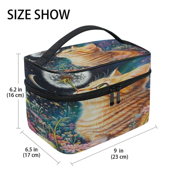 DIXRUYEE Train Case Cosmetics Organizer Fashion Cosmic Cat Printed Size: 9x6.2x6.5 in