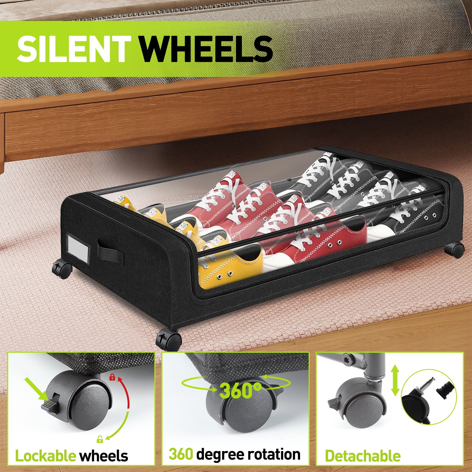 Under Bed Storage with Wheels, 2 pack Under Bed Storage Containers Closet Organizer, Large Capacity Drawer Shoes Storage for Clothes,Blankets,Toys,Bedding