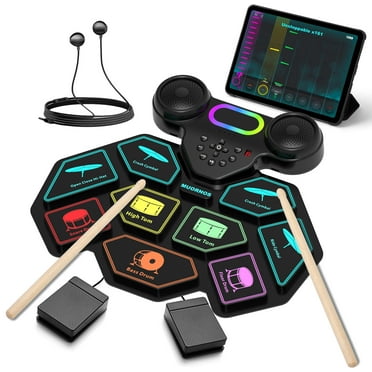 MUORNOS Electronic Drum Set for Kids Adults,9 Pads Roll-up Drum Kit for Beginners with Dual Speakers,Headset Jack,Drumsticks,Foot Pedals