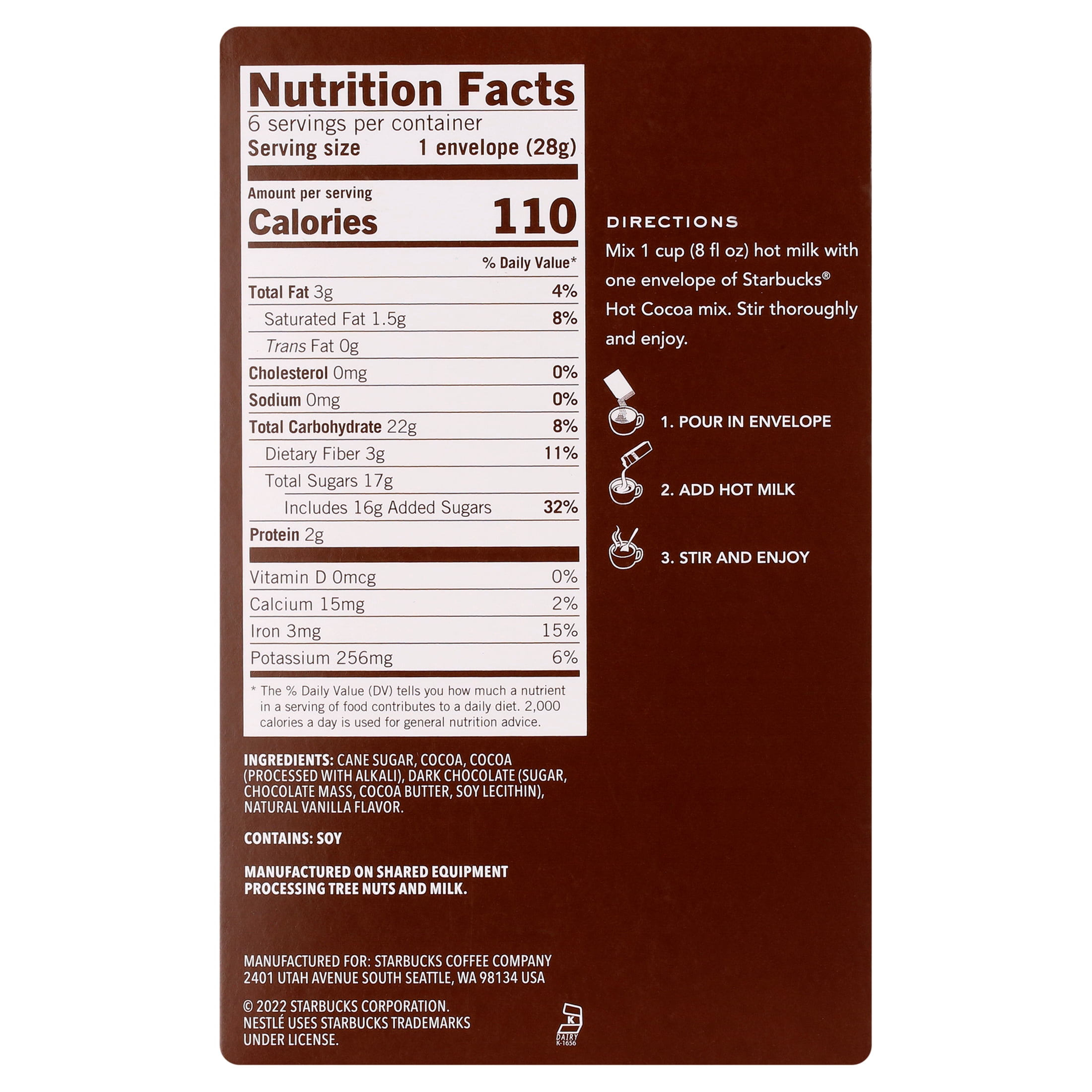 (2 pack) Starbucks Double Chocolate Hot Cocoa Mix, 6 Count Box