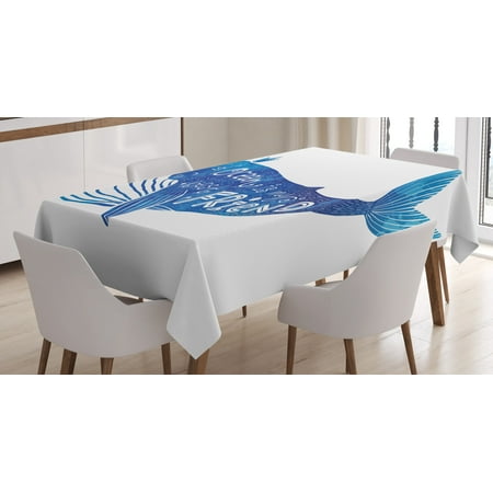 Whale Tablecloth, Kind of Ocean is My Best Friend Quote with Whale Fish Paintbrush Artsy Picture, Rectangular Table Cover for Dining Room Kitchen, 60 X 84 Inches, Violet Blue White, by