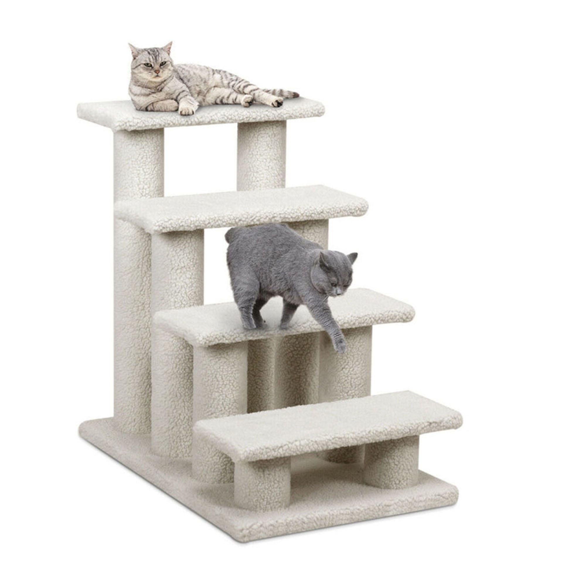 Kadyn 24" Pet Stairs for Small Pet, 4-Step Ramp for Beds and Couch with Non-Slip Carpeted Indoor Ladder, Cat Tree Climber, Beige