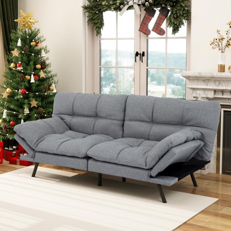 Futon Couch with 71" Adjustable, High Density Memory Foam Futon Sofa Bed, Modern Design Sofa Bed for Living Room Sleeping and Relaxing(Fabric Light Gray)