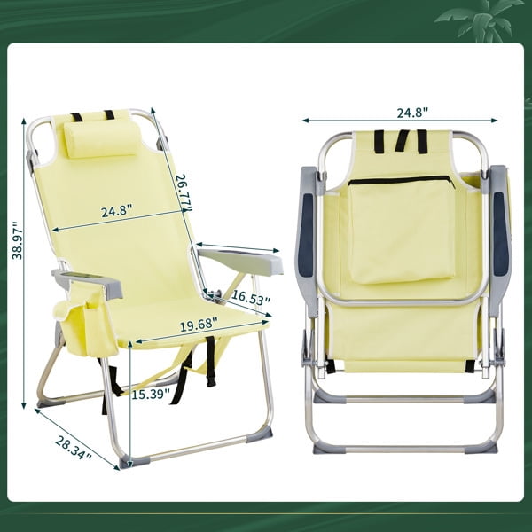 Alvantor Folding Beach Chair with 5 Position Recline Aluminum Frame Cup Holder Storage Pouch Yellow