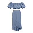 thumbnail image 5 of IUYRTFE Women's Off Shoulder Puff Sleeve Top and Midi Skirt Set 2 Piece Summer Casual Outfit, 5 of 5